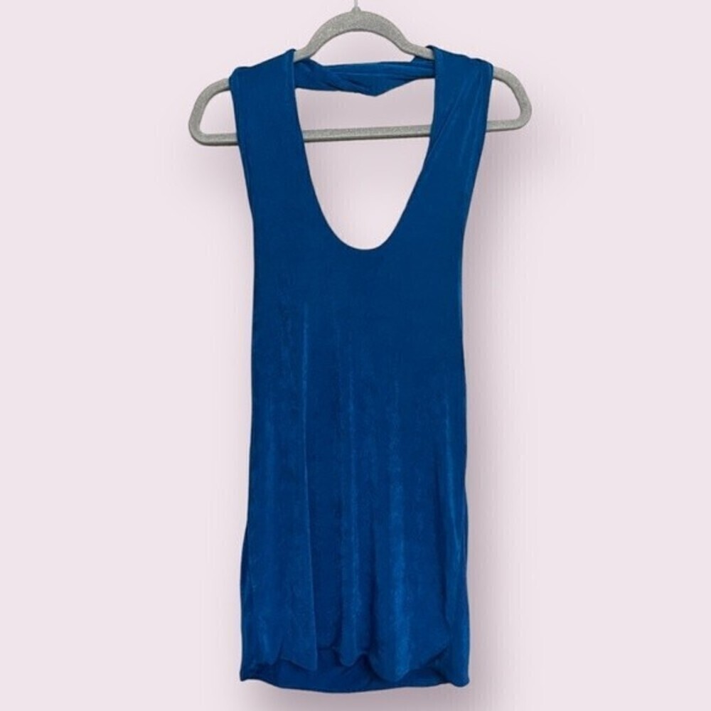 With Jean Lena Dress Electra Blue Mini Halter Bodycon Stretchy Womens Size Small - Picture 7 of 12